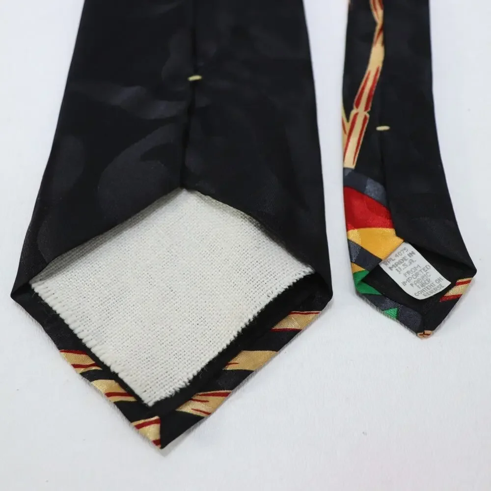 Vintage 14th Street Neckwear Tie Mens 55 in Rasta Colors Peach Sign Bamboo Wide